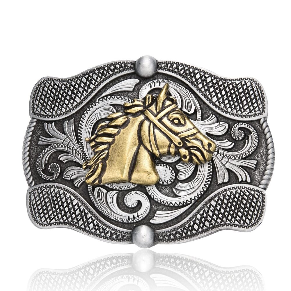 5271 Horse Head Western Belt Buckle , Cowboy Religious Floral Engraved